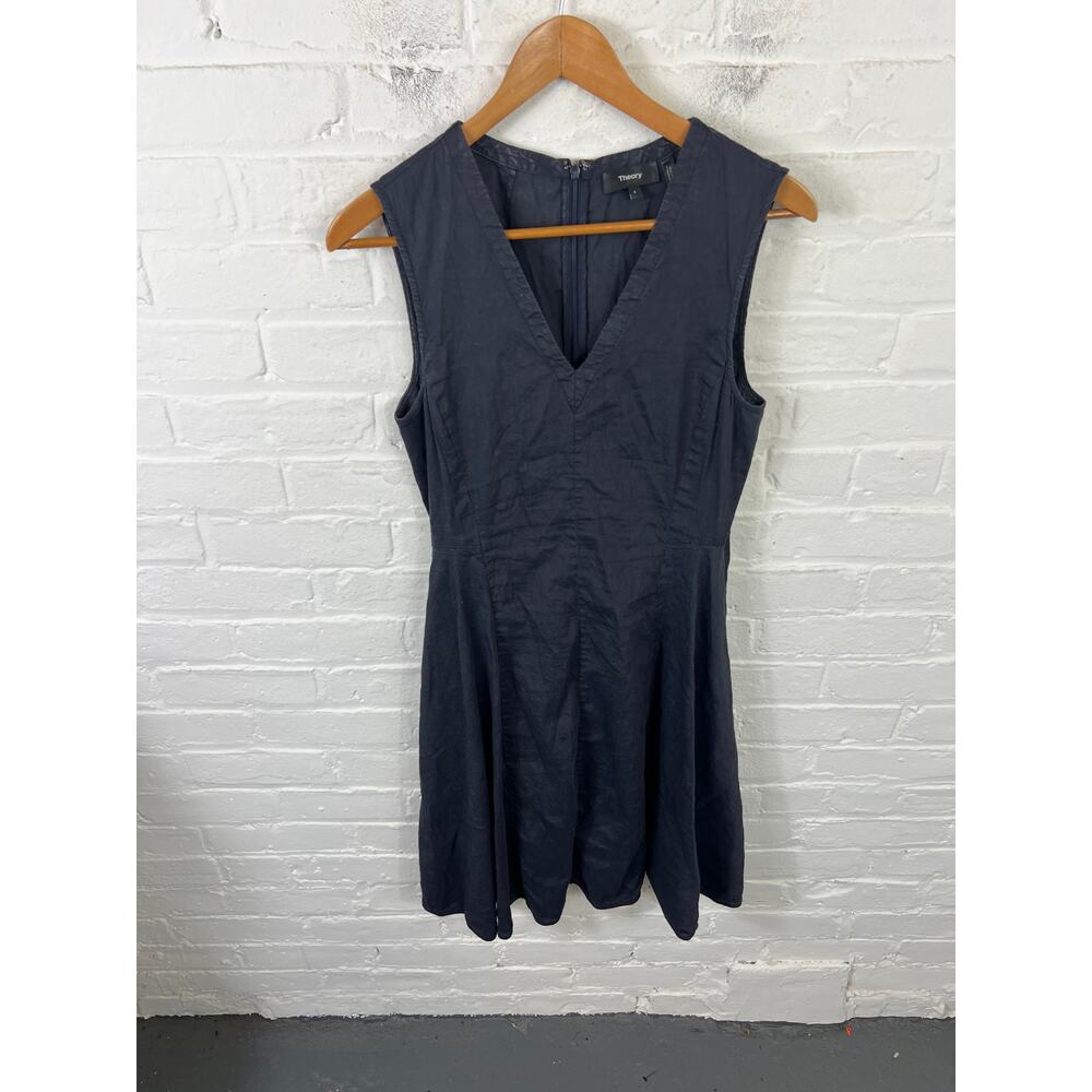 Theory Women's Structured V-Neck Dress Sleeveless Stretch Concord Size 4